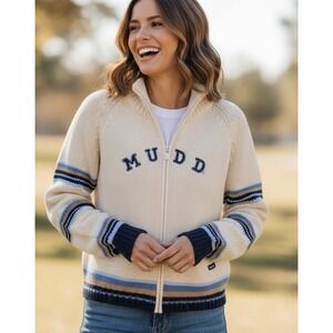 NWT Vintage Y2K Mudd Jeans Sweater Knitted Blue White Size XL Woman's Zip Up